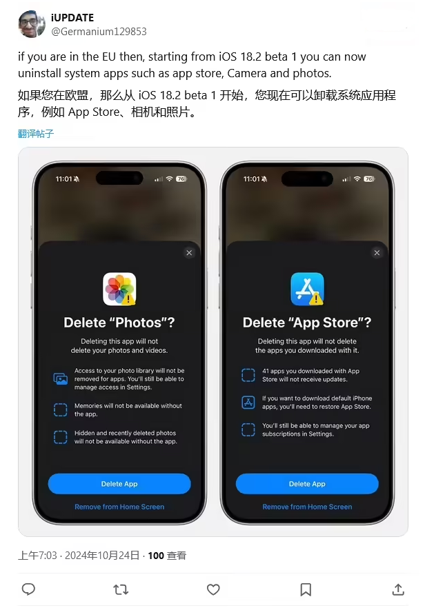 衡南苹果手机维修分享iOS 18.2 支持删除 App Store 应用商店 