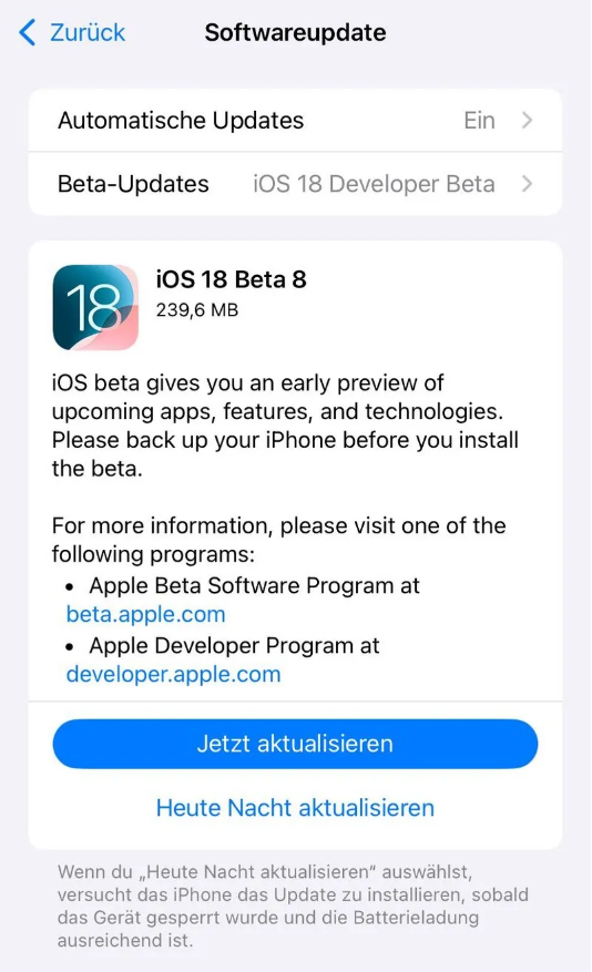 衡南苹果手机维修分享苹果 iOS / iPadOS 18 开发者预览版 Beta 8 发布 